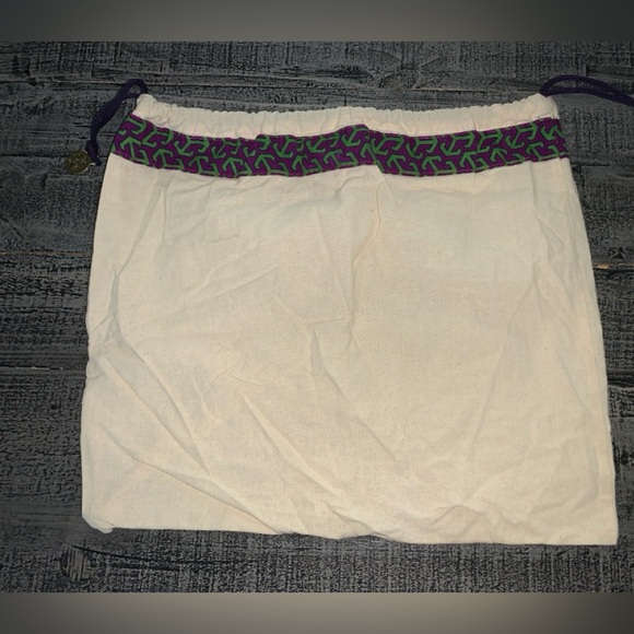 Tory Burch Cream Drawstring Bag with Purple and Green Pattern Dust Bag - Picture 1 of 3